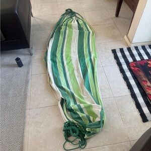 Green and White Striped Hammock